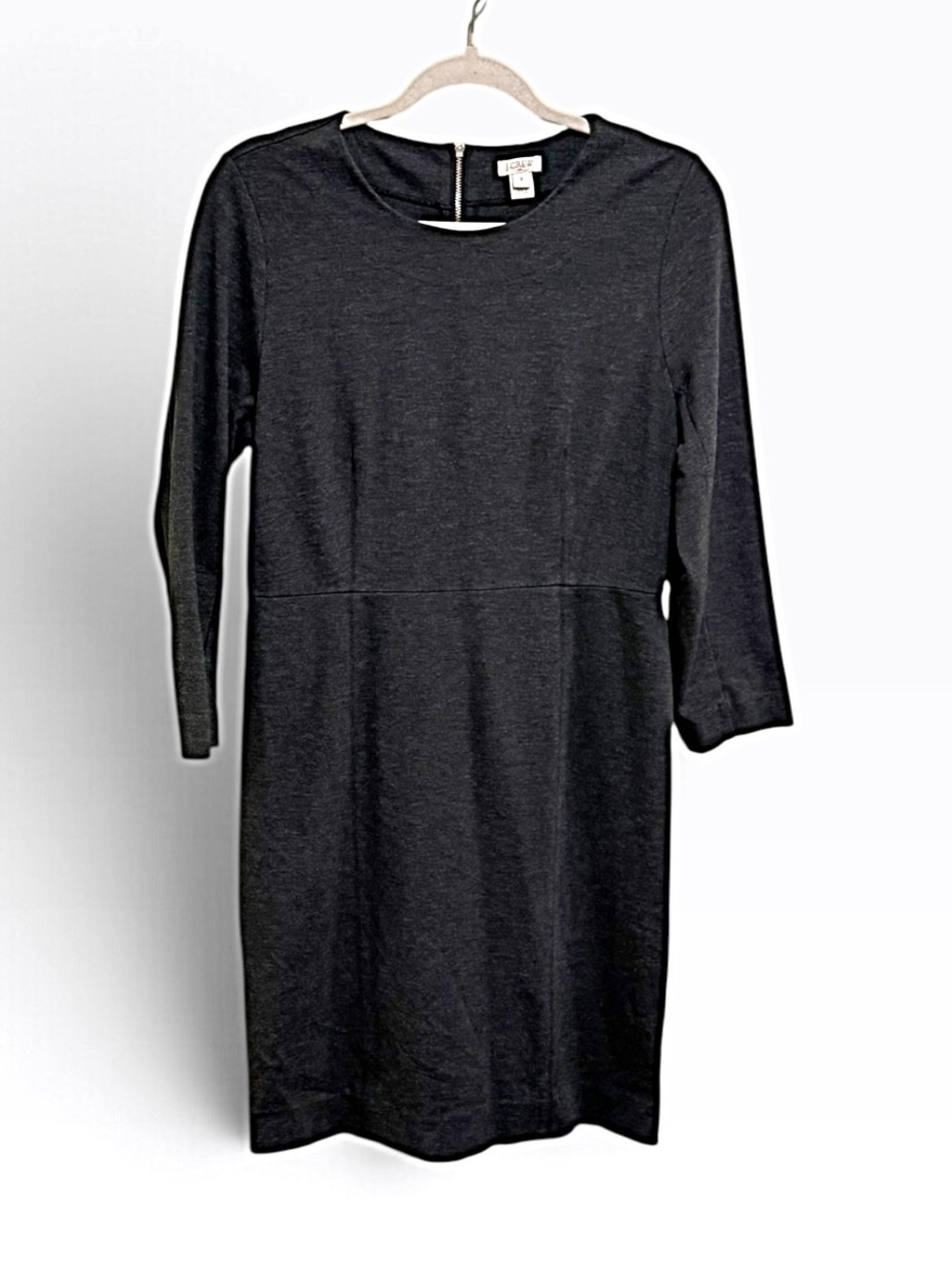 J.Crew Charcoal Gray Ponte Sheath Dress 3/4 Sleeve Exposed Back Zip Size 8